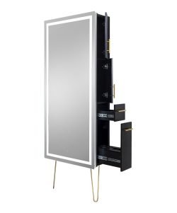 PIBBS 9110 LUMINA LED SALON MIRROR & STORAGE SERVER W LEGS