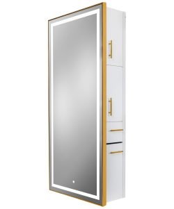 PIBBS 9220 LUMINA GOLD FRAME LED SALON MIRROR & STORAGE SERVER