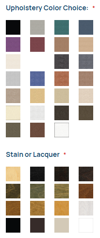 LIVING EARTH CRAFTS Pro Salon Craftsman™ Cabinetry UPHOLSTERY COLOR AND STAIN OR LAQUER COLOR