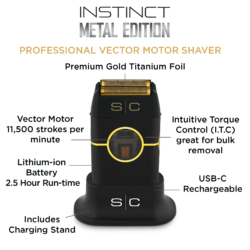 StyleCraft Instinct Metal Shaver - Double Foil With IN2 Vector Motor And Intuitive Torque Control (Black) - SC807B