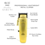 Stylecraft Pro SABER II Professional Metal Clipper with Digital Brushless EON Motor - Gold #SC617M (Dual Voltage)