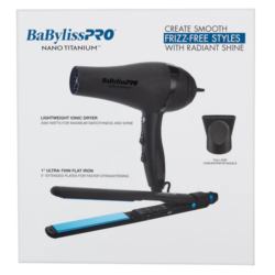 BaBylissPRO Nano Titanium Lightweight Ionic Hair Dryer 1 Ultra Thin Flat Iron Value Set Matte Black BNTPPMB415 2