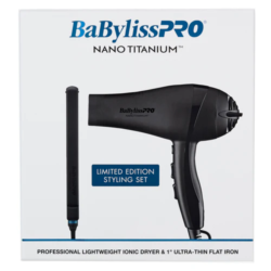 BaBylissPRO Nano Titanium Lightweight Ionic Hair Dryer & 1 Ultra-Thin Flat Iron Value Set - Matte Black (BNTPPMB415)