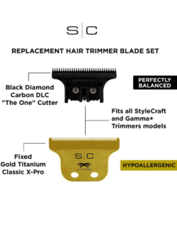 StyleCraft Fixed Gold Titanium Classic X Pro Trimmer Blade w Black Diamond DLC The One Cutter Set SC529GB 4