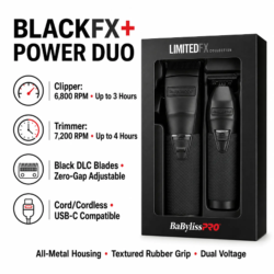 BaBylissPRO BlackFX All Metal Clipper Trimmer Prepack FXCTMBPK 3
