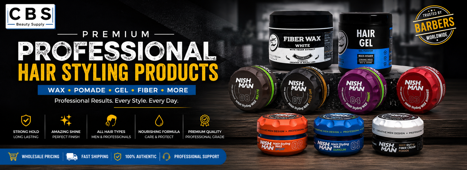 Professional Hair Styling Wax, Pomade & Gel for Barbers and Salons
